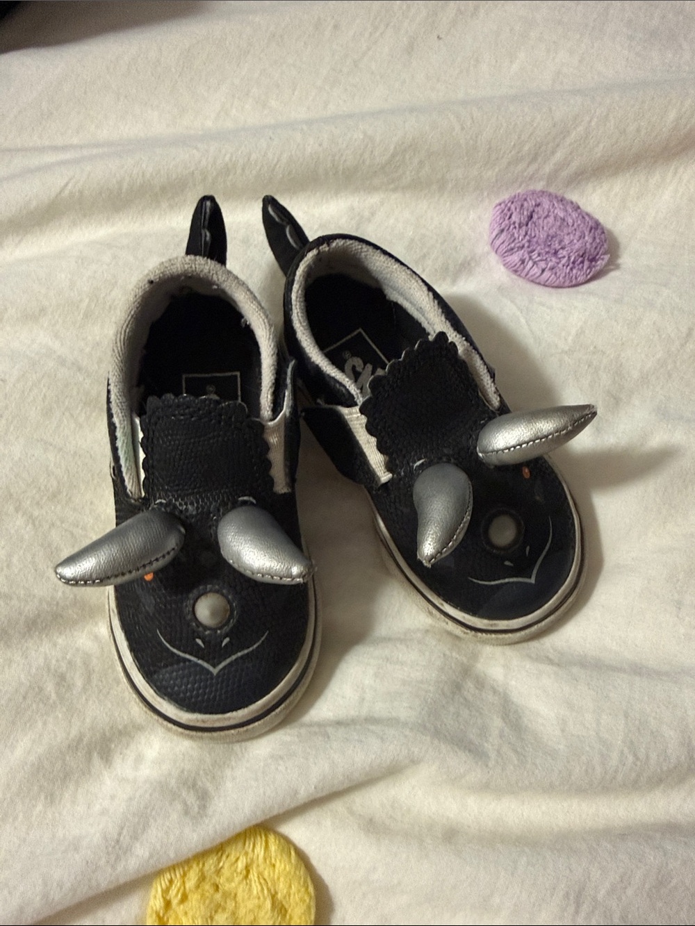 Vans Kids Black Slip-On Sneakers with Silver Horn and tails- “dragon shoes”